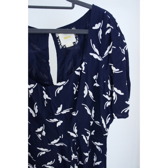 Maeve Anthropologie Fern Ruched Navy Print Dress - Picture 5 of 10
